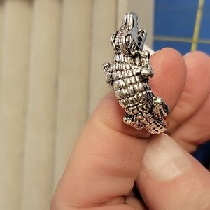 Alligator Crocodile Adjustable Ring Size 9..5 Silver Tone
